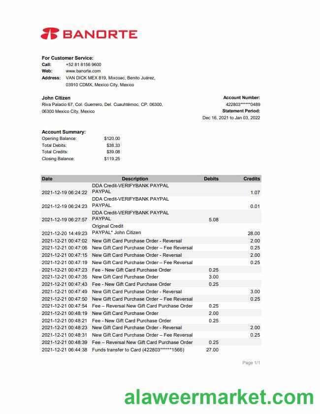 Mexico Banorte bank statement xls
